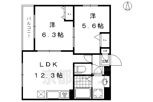 四条コート西洞院(2LDK/4階)の間取り写真