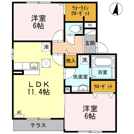 ショコラコート I(2LDK/1階)の間取り写真