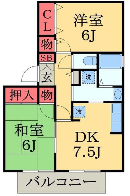 エーデルハイムE(2DK/2階)の間取り写真