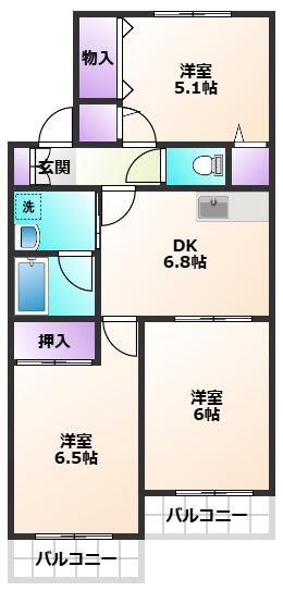 サンキャッスルII(3DK/2階)の間取り写真