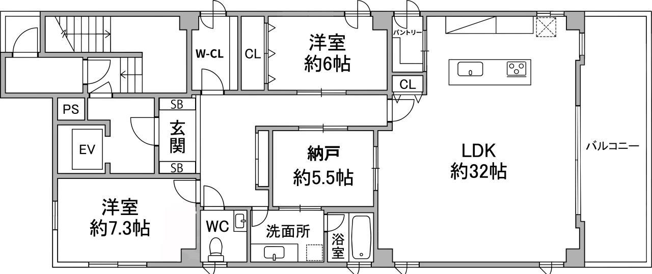 フローレス緑地公園(3LDK/4階)の間取り写真