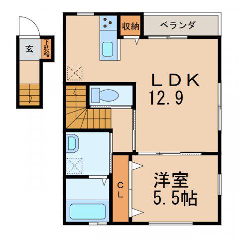 クラウンハイツ園部III(1LDK/2階)の間取り写真