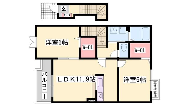 ラルジュ フォンテーヌIV(2LDK/2階)の間取り写真