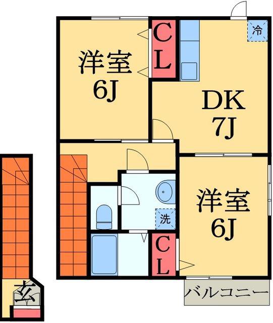 メゾンソレイユⅡ(2DK/2階)の間取り写真