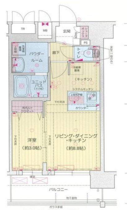 プレリス阿波座BLOOM(1LDK/11階)の間取り写真