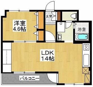 アパートメント二階(1LDK/2階)の間取り写真