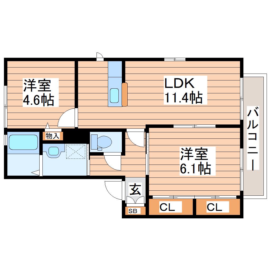 ディアコート名取C(2LDK/1階)の間取り写真