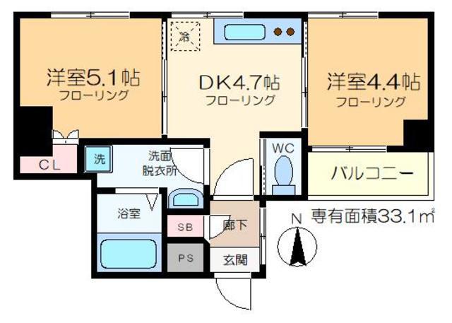 ホワイトアベニュー古谷(2DK/5階)の間取り写真