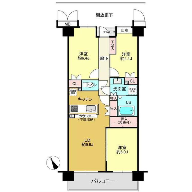 上大岡パークホームズ(3LDK/2階)の間取り写真