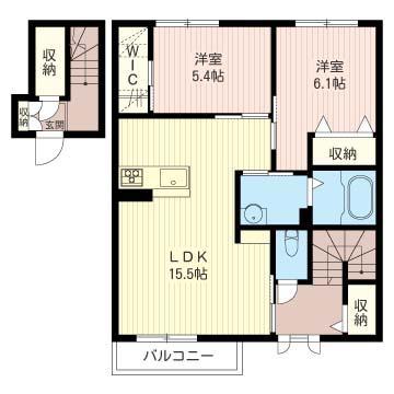 グラヴェールB(2LDK/2階)の間取り写真