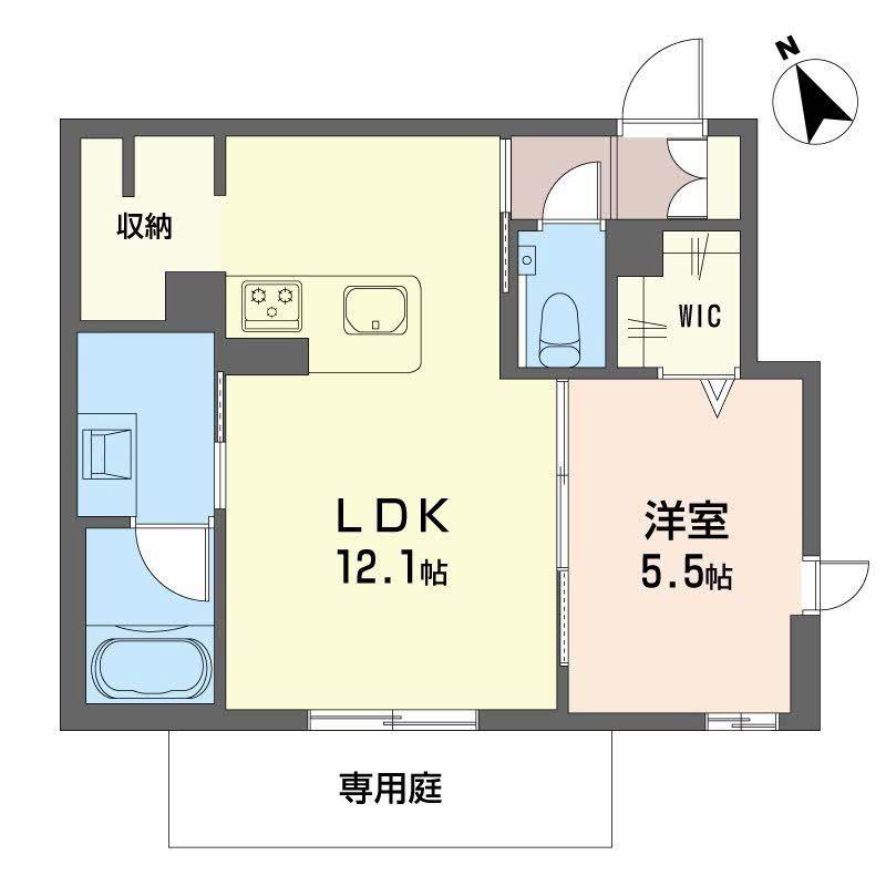 RIO COLLINA 東山(1LDK/1階)の間取り写真
