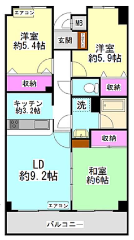パルテ西山(3LDK/2階)の間取り写真