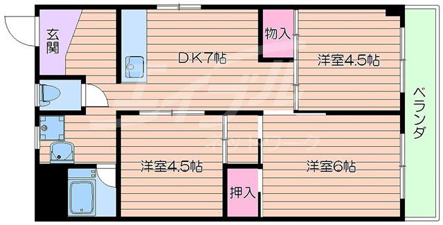 高塚増田ハイツ(3DK/2階)の間取り写真