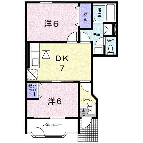 セレブレイトI(2DK/1階)の間取り写真