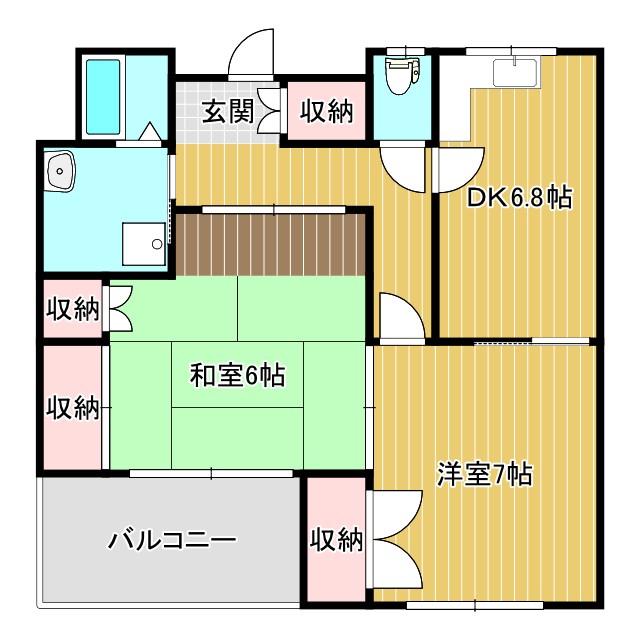 アップルハウス飯野 1号館(2DK/2階)の間取り写真