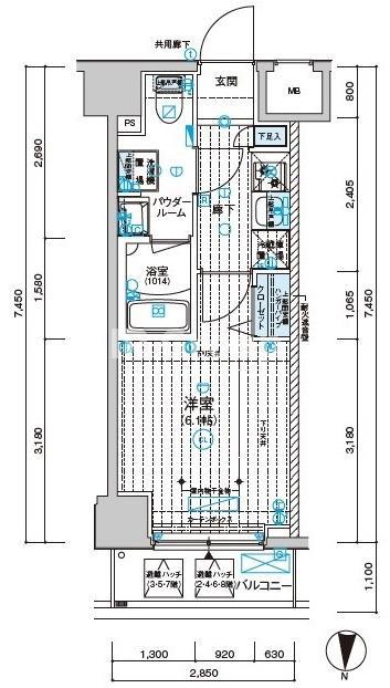 メインステージ千住中居町(1K/6階)の間取り写真