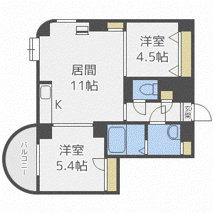 水車町マンション(2DK/3階)の間取り写真