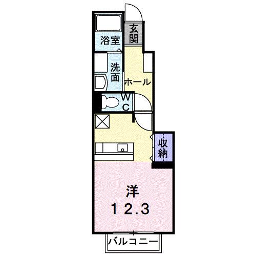 イーストハイムII(ワンルーム/1階)の間取り写真