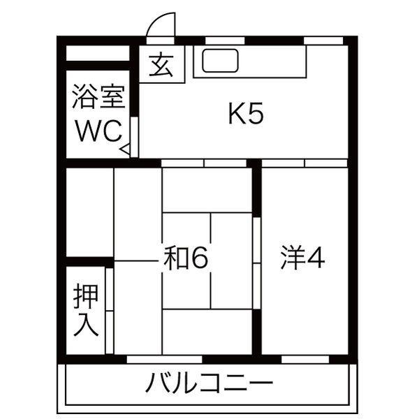 若杉荘(2DK/2階)の間取り写真