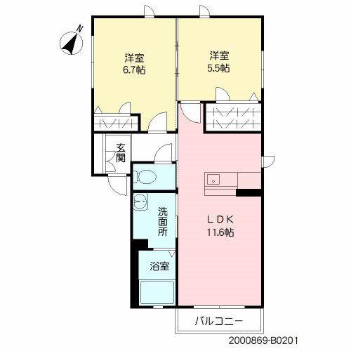 コモド B棟(2LDK/2階)の間取り写真