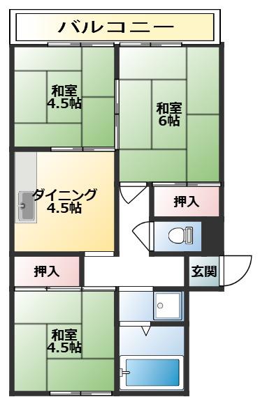 ホワイトプレジール(3DK/2階)の間取り写真