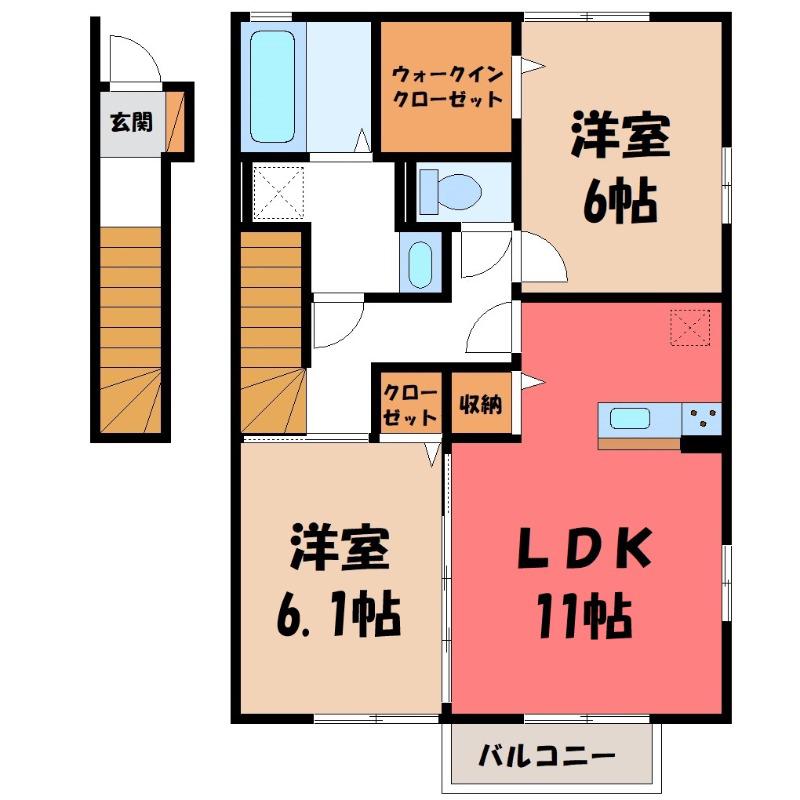 ランプリールB(2LDK/2階)の間取り写真