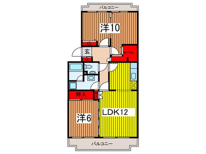 ドルフ・ヤマノウチA棟(2LDK/3階)の間取り写真