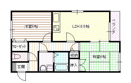 メゾンタキガワ(2LDK/1階)の間取り写真