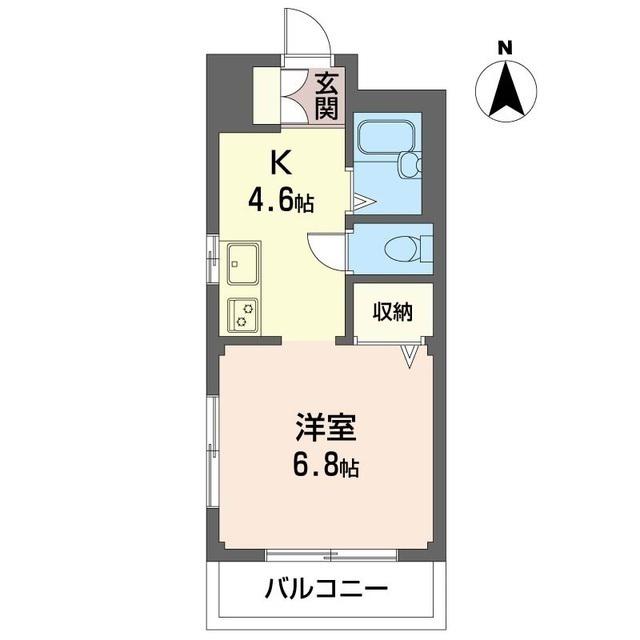 グレイッシュブラウン内藤(1K/1階)の間取り写真