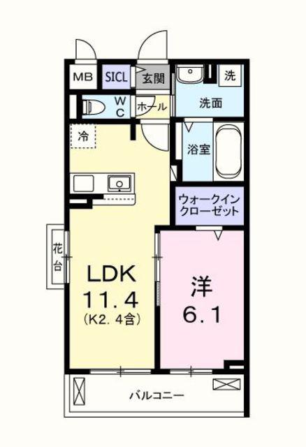キー ウエスト(1LDK/1階)の間取り写真