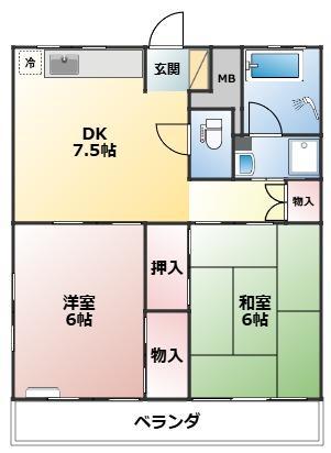 グレースマンション野埼(2DK/3階)の間取り写真