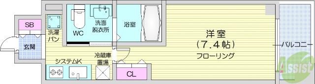 レジディア仙台上杉(1K/6階)の間取り写真