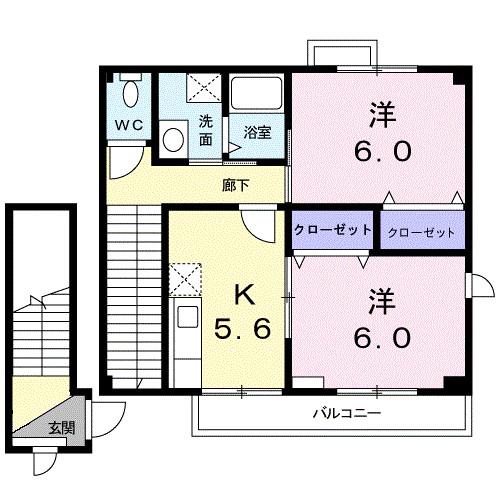 クラールB(2K/2階)の間取り写真