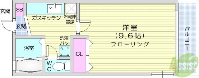 アヴニール萩野町(1K/2階)の間取り写真