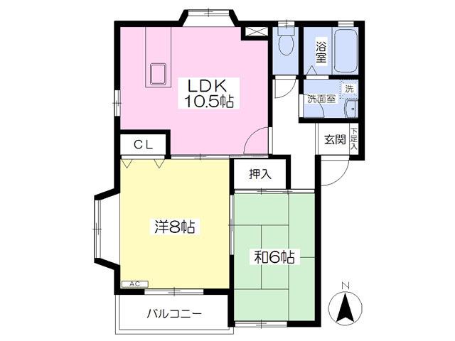 グリーンハイツアカシヤ(2LDK/2階)の間取り写真