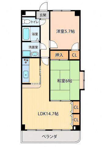 フリーデンス浜寺(2LDK/2階)の間取り写真