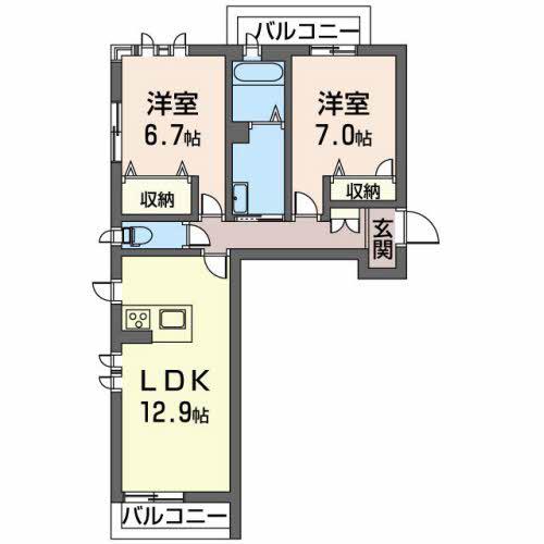 マストタウン上所B棟(2LDK/3階)の間取り写真