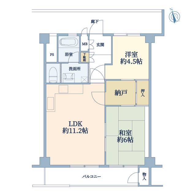 六浦荘団地 B棟(2LDK/10階)の間取り写真