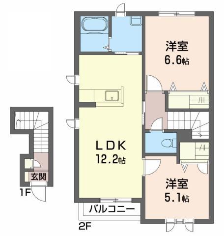 ヴィラ エスペランス III(2LDK/2階)の間取り写真