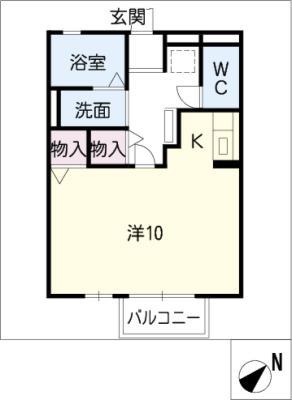 ベルレットII A棟(ワンルーム/2階)の間取り写真