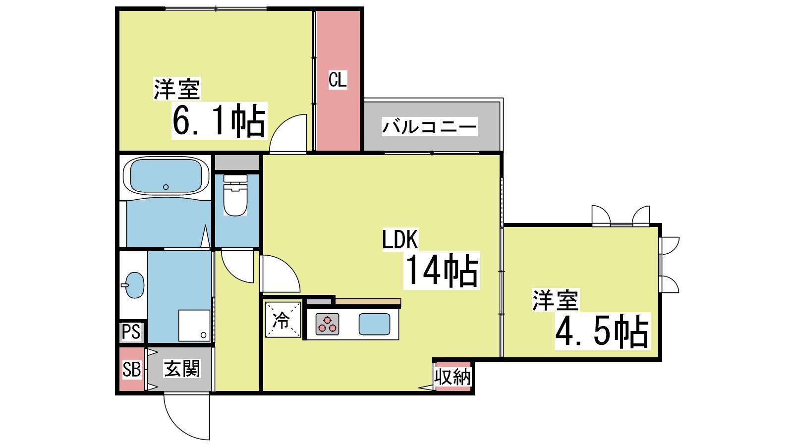 フェーブ六甲(2LDK/2階)の間取り写真
