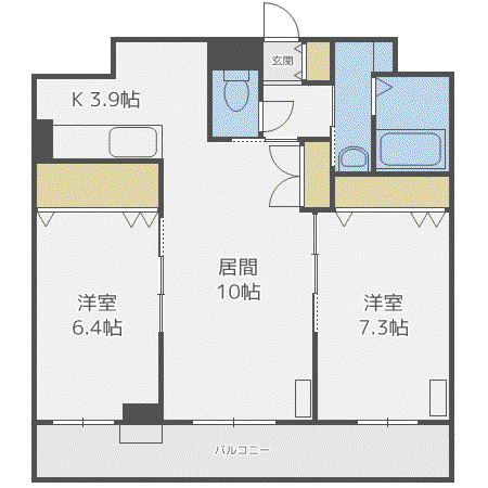 ＪＲ函館本線 発寒中央駅 徒歩10分 5階建 築8年(2LDK/2階)の間取り写真