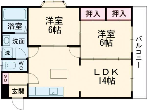 ヒルズ守恒(2LDK/4階)の間取り写真