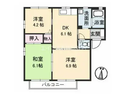 サリーレ太陽II A棟(3DK/1階)の間取り写真