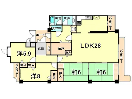 白鷹松下町マンション(4LDK/3階)の間取り写真