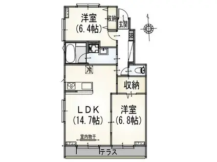 麻生ヒルズ(2LDK/1階)の間取り写真