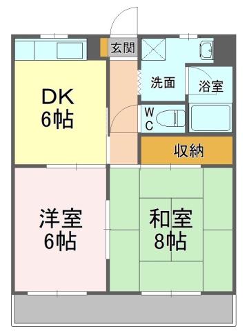 ハッピネス(2DK/2階)の間取り写真