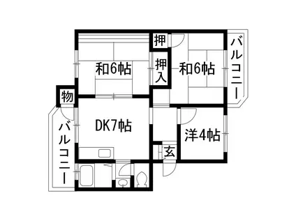 宝塚安倉5号棟(3DK/1階)の間取り写真