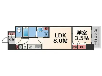 リアライズ南巽(1LDK/8階)の間取り写真