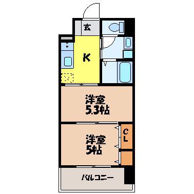 スカイコート西山(2K/2階)の間取り写真